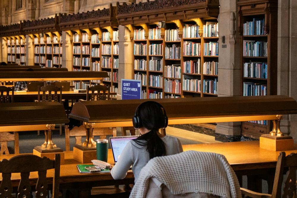 Student studying in the library